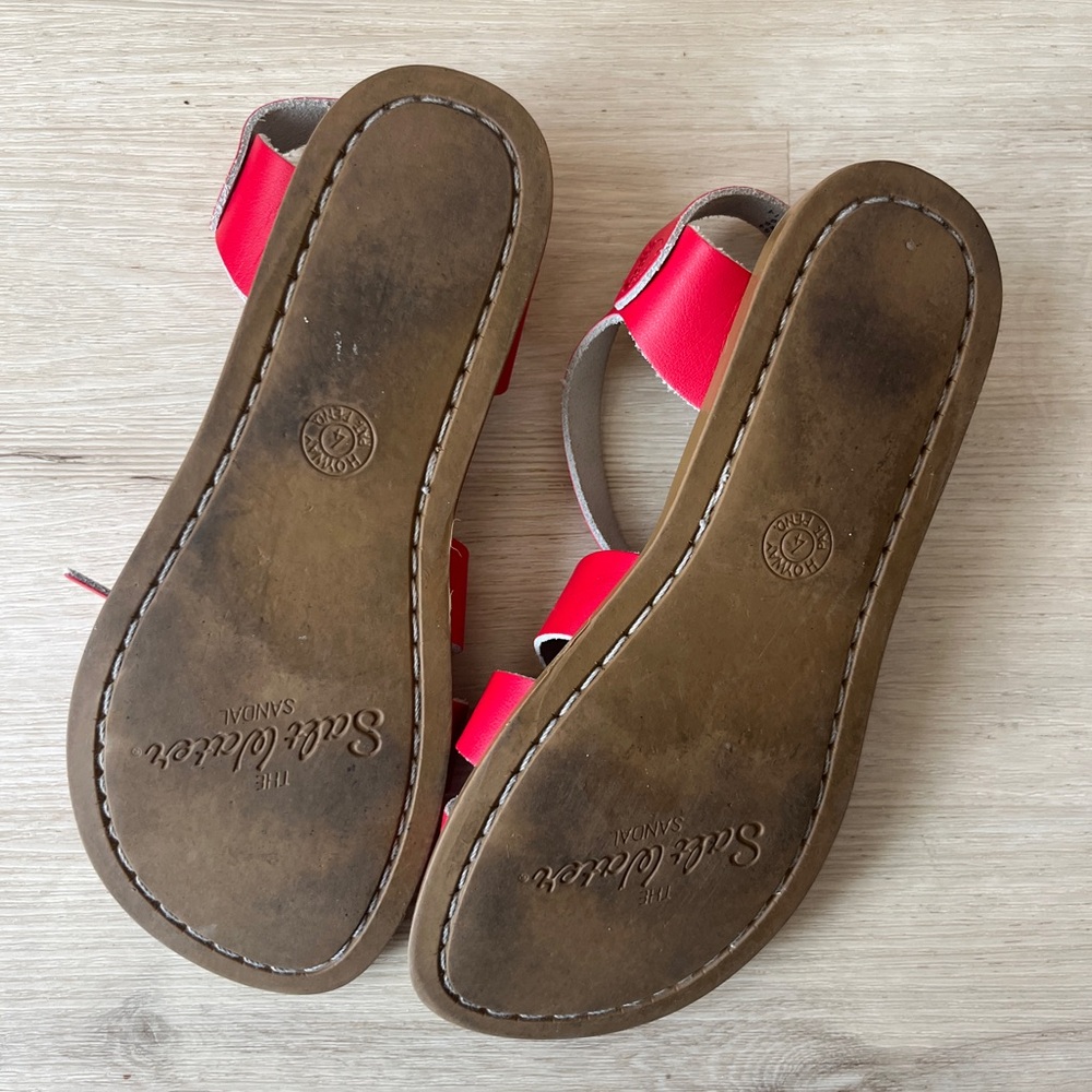 Women’s Red Leather Salt Water Sandals - Picture 2 of 3